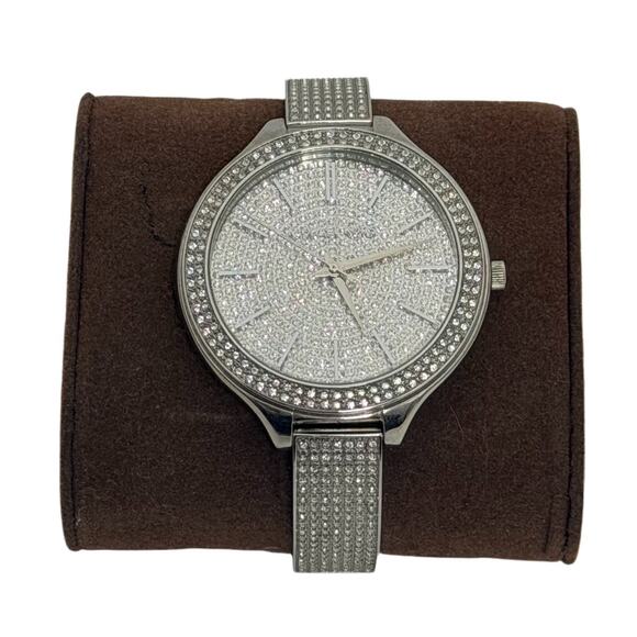 MICHAEL KORS MK Silver Rhinestone Ladies Watch, EUC With box + battery main image 6